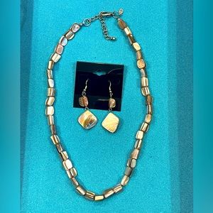 Bundle! Sandstone Genuine Mother of Pearl Shell Beaded Necklace and Earrings